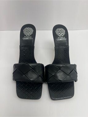 Vince Camuto Black Woven Slide Mules